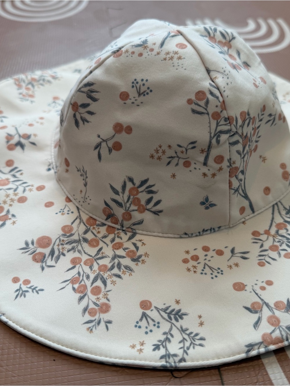 Rylee + Cru Cream Sun Hat with Peach Floral Print